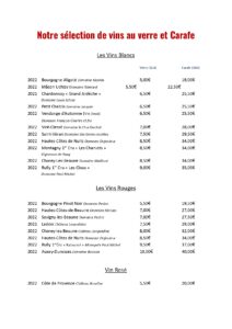 Carte des vins - Sélection Le Béléna (année 2024)