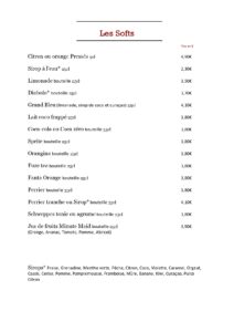 carte boissons fraiches